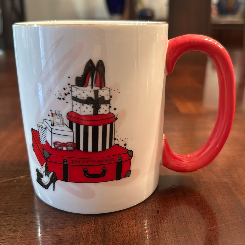 Saks Fifth Avenue Gift Presents Shoes Decorated Coffee Tea China Mug Cup